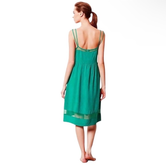 Anthropologie Silky Slip Dress Nightie Medium 6 8 Blue Mesh Inserts GR8 GIFT NWT - Picture 7 of 16